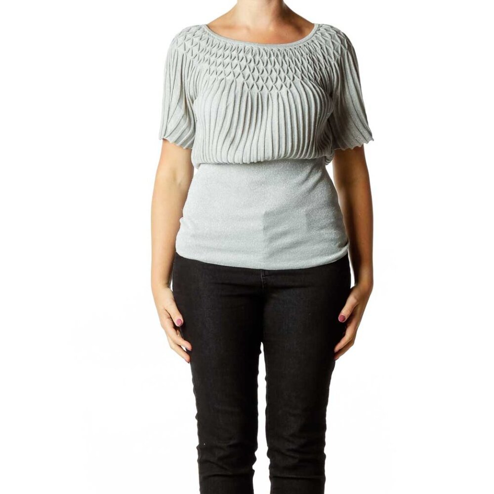 White House Black Market Gray Metallic Bat Sleeve Top - Picture 1 of 3